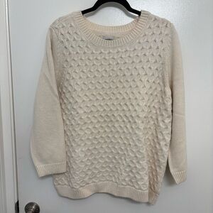LOFT Women’s Cream Textured Knit Sweater Pullover Long Sleeve Cozy Classic XL